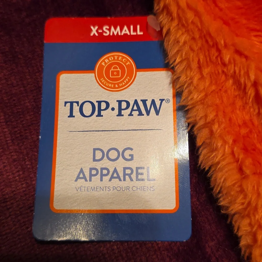Top Paw Vibrant Orange Fuzzy Dog Hoodie Pink Glitter Ears & A Rabbit Tail XS Nwt